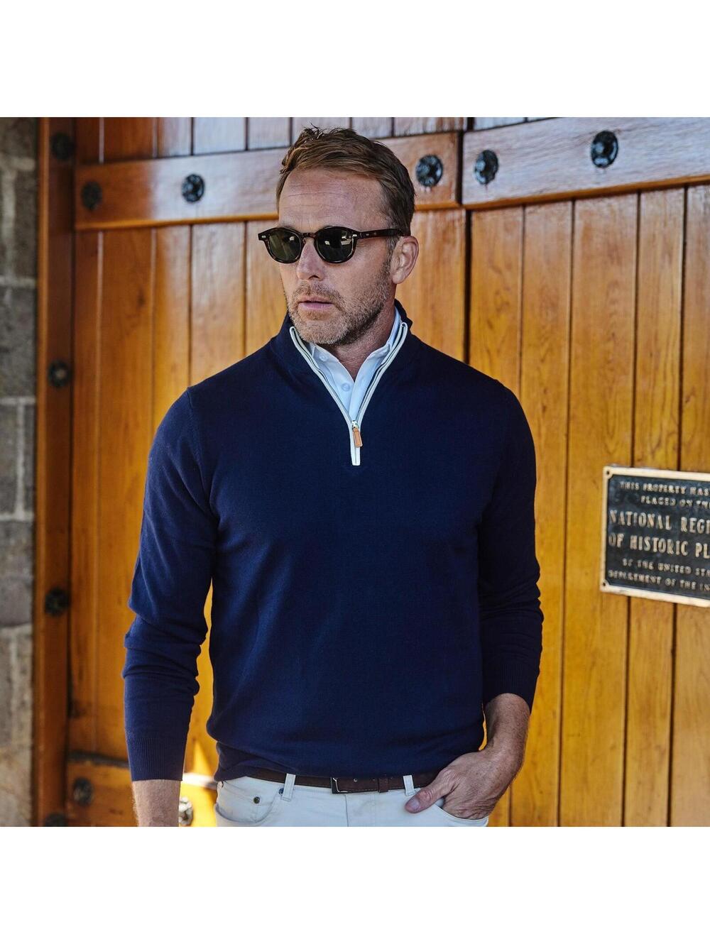 Collars & Co. NWT Luxury Cotton and Cashmere Quarter Zip Sweater - Size Medium